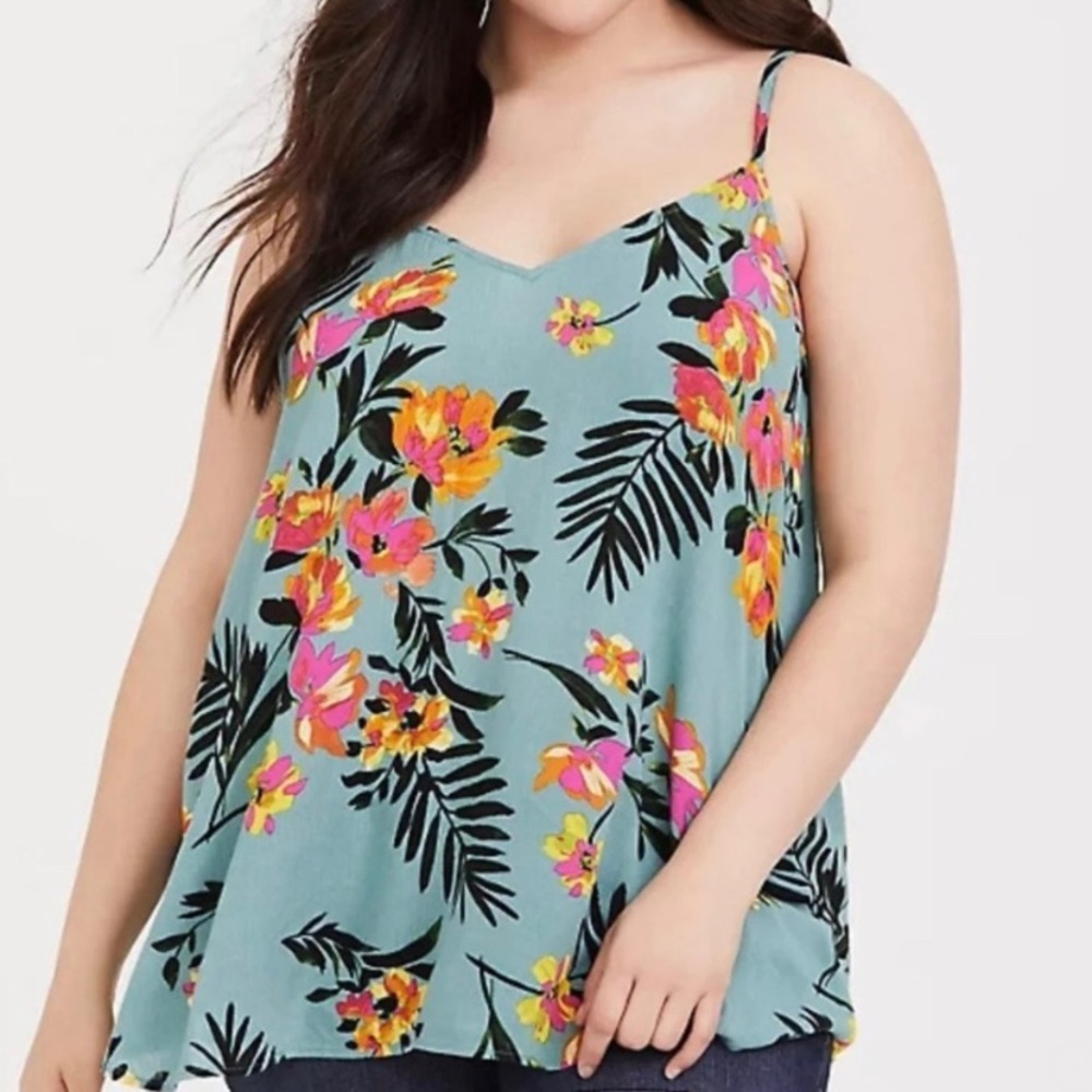 Torrid Jade blue floral guaze swing cami